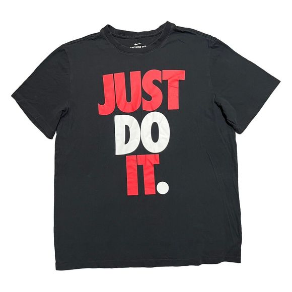 Nike Mens Shirt  Black Logo Just Do It  Large Spellout Graphic Short Sleeve - Picture 1 of 6